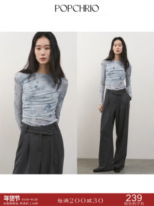 Long Sleeve round Neck T-Shirt Womens Printed Gradient Dyeing Style Casual Slim Fit Polyester Spandex Blend Autumn Top