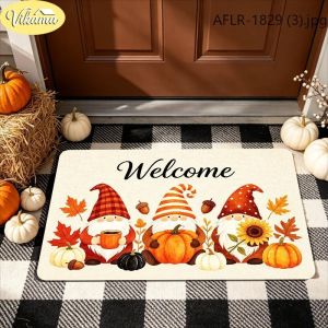 VIKAMA Give Thanks Doormat Fall Gnomes Pumpkins Sunflowers Thanksgiving Harvest Welcome Mat Entryway Rug Front Porch Decor
