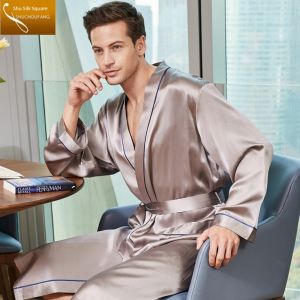 Luxurious Silk Sleepwear Long Sleeve Mens Robe Home Clothes Spring Summer Autumn Heavyweight Silk Pyjamas Menswear