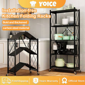Multi-purpose Folding Kitchen Rack Installation-free Foldable Shelf All Metal 3/4/5 Layers Storage Rack With Wheels