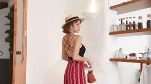 Tanktop Bra Atasan Wanita Motif Polos / Tangtop Cup Busa Tali Silang Belakang Tanpa Kawat SM P641