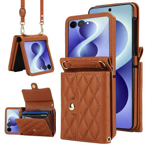 szhaiyu | Luxury Foldable Leather Wallet Phone Case For Samsung Galaxy Z Flip 4 5 6 7 8 Removable Crossbody Lanyard Protective Cover