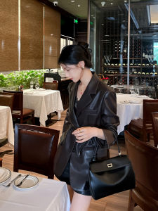 Elegant Loose PU Leather Jacket Womens Suit Outerwear Spring Autumn New Style Bohemian Fashion Pocket Detail Coat