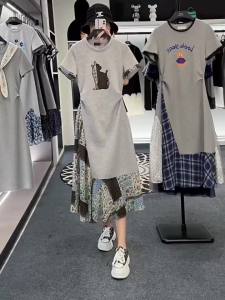 Shalldoer | Faux Two-Piece Cat Print Waist-Accentuating Dress