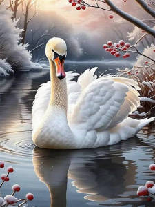 Huacan 5D Diy Diamond Painting Swan Winter Animal Full Square Round Mosaic Animal Snow Home Decor