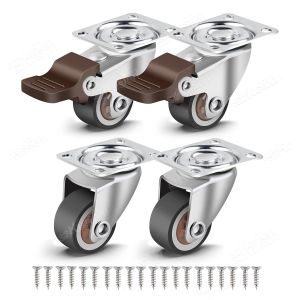 Set of 4 Casters Rubber 1-2 inch Caster Wheels for Heavy Duty Furniture Cabinets Mini Castors No Noise Smooth Swivel Wheel