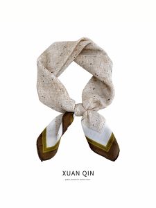 Beige Cotton Linen Feel Printed Square Scarf Womens Silk Scarf 2025 New Korean Style Spring Autumn Neck Protection Fashion Tie