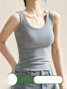 MiiOW | เสื้อกั๊กสีเทา คอกลม แขนกุด ทรงสลิมฟิต สำหรับผู้หญิง ใส่ในฤดูร้อน ปี 2025 เสื้อคลุมหลังสวย เสื้อชั้นใน เสื้อชั้นใน เสื้อคลุมด้านนอก