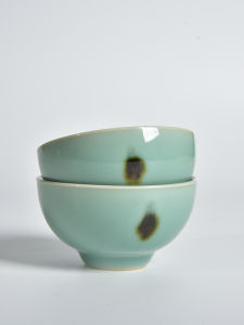 Handmade Ceramic Gongfu Tea Cup Qingbai Glazed Chinese Style Small Tea Bowl Colorful Decoration Finger Ring Cup for Tea Ceremony