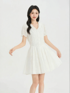 SANFU | Summer New Fashion Lace Patchwork Wooden Ear Sleeve V-neck Womens Dress