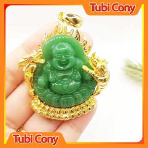 Mặt Dây Chuyền Phật Di Lạc Cẩm Thạch Xanh Vui Vẻ Chạm Long Hổ