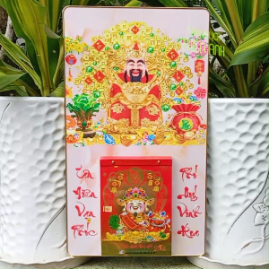 Lịch 2026 Thần tài Kích thước: 34x60cm bọc viền vàng kèm bloc 14.5x20.5cm (T3)