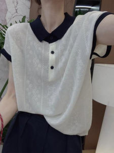 Shalldoer | Korean Style Polo Collar Fly Sleeve Knitted Top Womens Summer Thin Loose Slimming Shirt Fashionable Commute Style Short Sleeve