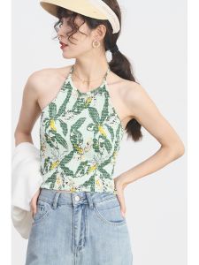 เสื้อกั๊กสายเดี่ยวพิมพ์ลายดอกไม้ Hielf สำหรับผู้หญิง แขนกุด ทรงเข้ารูป สไตล์เรโทร สำหรับใส่ไปทำงานในฤดูร้อน