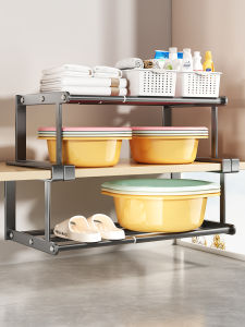 Bathroom Vanity Storage Rack Non-Drilling Hanging Cabinet Stretchable Shelf under Sink Bathroom Organizer Nordic Style Carbon Steel