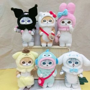 Kawaii Sanrio Plush Keychain Pendant Cartoon Mofusand Shark Cat Dress Up Hello Kitty Kuromi Cinnamoroll Doll Stuff Backpack Decor Toys for Christmas Gifts