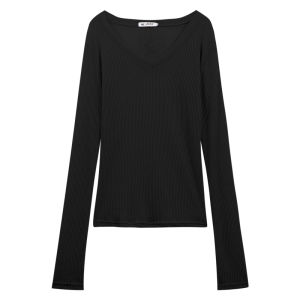 เสื้อถักแขนยาวทรงสลิมฟิตคอวีสำหรับผู้หญิง ฤดูใบไม้ร่วง 2025 เสื้อชั้นในแบบใหม่ เสื้อคลุมบาง แขนยาว คอวี แขนยาว