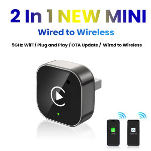 2025 2in1 Wireless CarPlay/Android Auto Adapter Wired To Wireless 5GHz WiFiUSB Plug and Play for 98% Wired CarPlay/Auto Cars