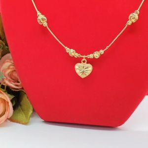 สร้อยคอทองลายกระดูกงูห้อยจี้หัวใจ ความยาว 18 นิ้ว หุ้มเศษทองแท้เยาวราช ชุบทอง ใส่ได้ทุกโอกาส ทองปลอม