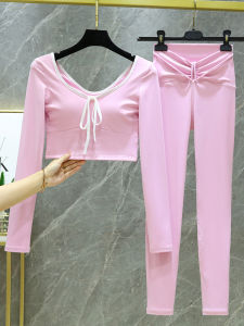 ชุดโยคะสั้นโชว์เอวสำหรับผู้หญิงพร้อมแผ่นเสริมหน้าอก ชุดโยคะ Pilates ระดับไฮเอนด์ ชุดออกกำลังกาย ชุดโยคะสั้นเซ็กซี่