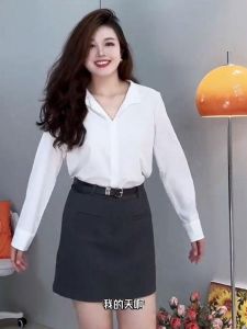 เสื้อเชิ้ตคอตั้งแขนยาวสไตล์ยุโรปสำหรับผู้หญิง ฤดูใบไม้ผลิ ฤดูร้อน ฤดูใบไม้ร่วง เสื้อเชิ้ตผู้หญิงสุดเก๋สไตล์ไฮเอนด์