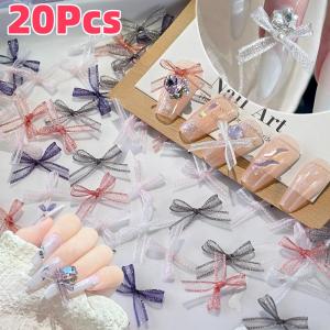 20Pcs 3D Organza Lace Ribbon/Bowknot Nail Charms Mini Satin Bow Nails Art Decoration for DIY Manicure Headwear Clothes Accessory