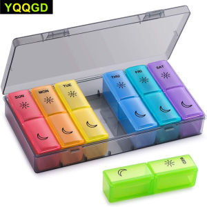 1PC Weekly Pill Organizer 2 ครั้งต่อวัน am/Pm Daily Pill Case ยา ปุ่ม 7 วันกล่องยาสําหรับยา