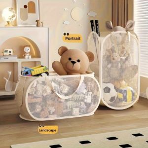 Large Capacity Toy Storage Basket Transparent Fabric Organizer with Divided Compartments Ideal for Living Bedroom Organization