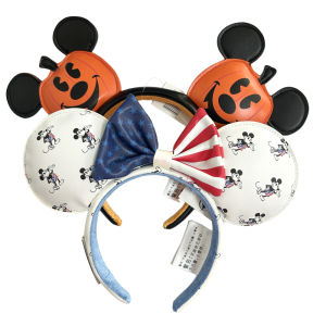 New Disney PU Pumpkin Mickey Mouse Ear Headband COSTUME Hallowmas Headband Cosplay Plush Gift Usa Flag Girls Party Hairb