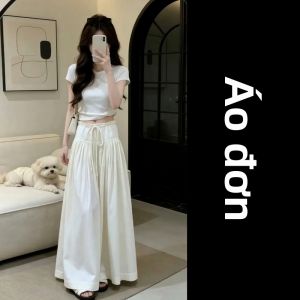 PEIZIXUAN | Bộ Áo Thun Trắng và Quần Ống Rộng Thời Trang cho Mùa Hè