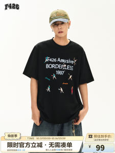 Áo Thun Tay Ngắn Mùa Hè Dáng Rộng Thoải Mái Họa Tiết Thể Thao Mỹ F426 Store Áo Thun Nam Cổ Tròn in Họa Tiết Sáng Tạo