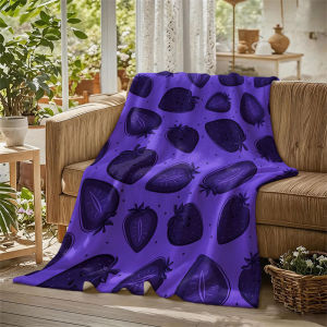 BILIBILI | Kawaii Strawberries Dark Flannel Blanket Perfect for Sofa Office Bed Travel Sleep Read Relax Camping Four Season Use