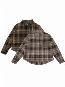 Womens Plaid Long Sleeve Shirt Spring Autumn 2025 New Design Retro Hong Kong Style Inner Wear Casual Loose Fit Button Detail