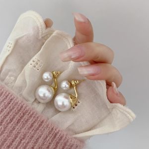 Elegant Pure Silver Pearl Stud Earrings Double Wear Unique Design Fashionable Jewelry Accessory for Women  out Winter 2023