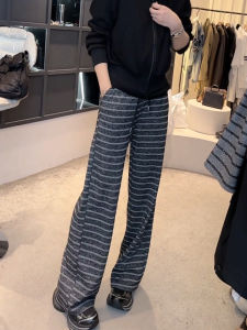 Trendy High Waist Striped Casual Pants Womens 2025 Spring New Style Straight Leg Slimming Home Pants Comfortable Loose Fit