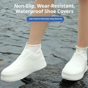 1Pair Thickened Latex Waterproof Rain Shoe Covers Non-slip Wear-resistant Silicone Overshoes for Outdoor Travel Cycling RainyDay