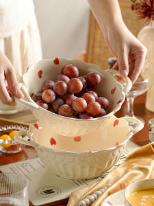 Large Size Ceramic Soup Bowl Double Ears Underglaze Color Instant Noodles Bowl Creamy Style Home Use High Aesthetic Value