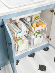 Kitchen Cabinet Pull out Basket Rack Bathroom Cabinet Storage Organizer Carbon Steel Modern Simple Style Countertop Mounted