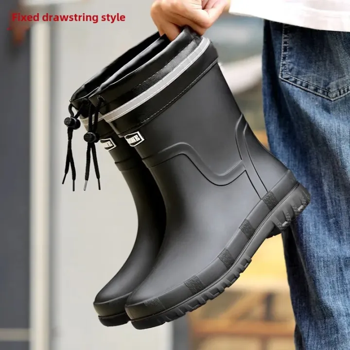 Reflective Pvc Boots Men's Mid-Calf Waterproof Rain Boots Reflective Strip Fishing Night ...