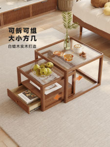 Changhong Glass Coffee Table TV Cabinet Small Size Scandinavian Log Tempered Table Top Solid Wood Ash Wood Small Tea Table