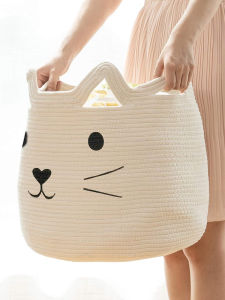 Cute Cat Style Cotton Thread Woven Storage Basket Toy Organizer for Babies Clothes Underwear Socks Storage Bin Household