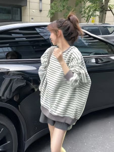 Laid-back Style round Neck Sweater 2025 Autumn New Fashionable Loose Womens Top Comfortable Long Sleeve Striped Hoodie