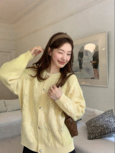 NIHAOKANONG | Áo Cardigan Len Mỏng Phong Cách Retro Elegance Form Rộng Dài