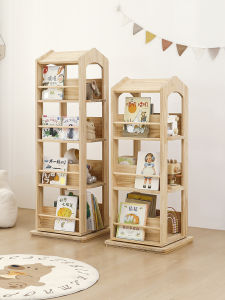XIAOHUAMEIMEI | Rotating 360 Degrees Wooden Bookshelf Multilayer