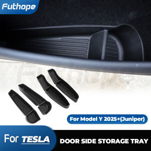 Futhope 4pcs Side Door Storage Box for Tesla New Model Y Juniper 2025 Armrest Tray Organizer Front Door Handle Decoration
