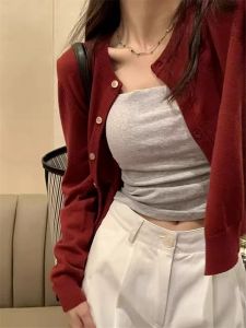 HUOLISI | Red Knit Sweater Cardigan Short Style
