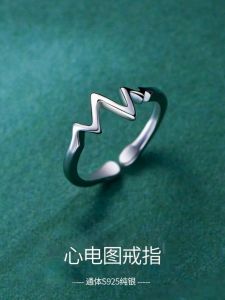 S925 Pure Silver Ring Adjustable Simple Design Female Heartbeat ECG Ring Fashionable Minimalist Ring Flower Pattern Korean Style