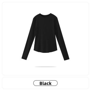 Miiow | Slim Fit Round Neck T-Shirt Womens Spring Autumn Pure Color Base Layer Top Inner Wear Outer Wear Casual Long Sleeve Tee