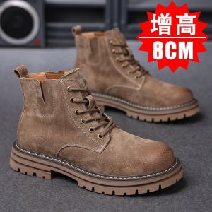Invisible Heightening Mens 10cm Genuine Leather High-Top Casual High-End Thick Bottom Heightening Workwear Martin Leather Boots