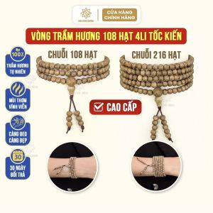 Vòng tay trầm hương chuỗi 108 hạt và 216 hạt tốc kiến tự nhiên cao cấp 4li Sơn Mộc Hương mùi thơm sống ngọt lâu dài đeo tay nam nữ mang ý nghĩa phong thủy may mắn tài lộc